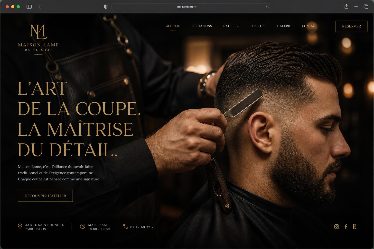 Site web réalisé pour Maison Lame, Barbier · Esthétique