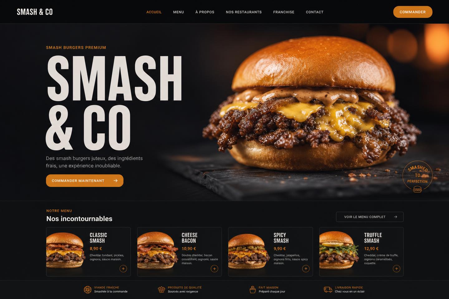 Site web réalisé pour Smash & Co, Fast food · Restauration